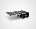 seitliche Ansicht Campingbox mit ausgeklappter Bettkonstruktion